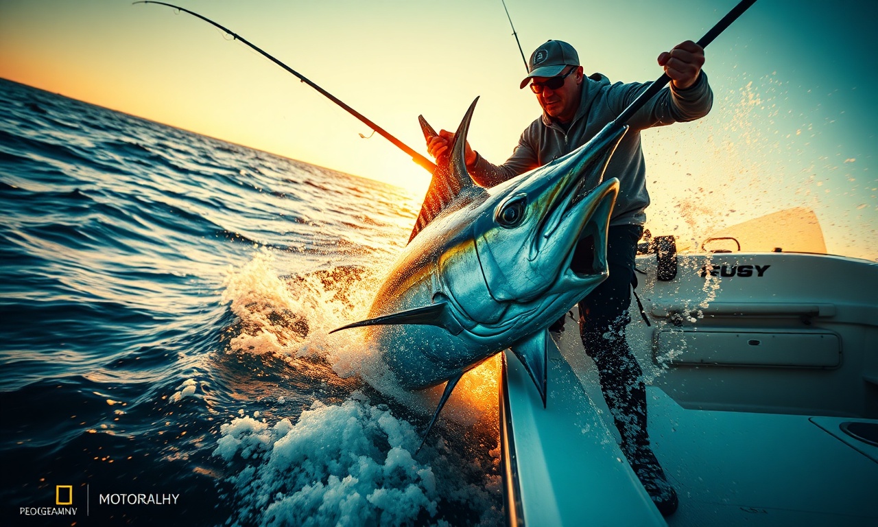 Angler fighting a big game fish offshore